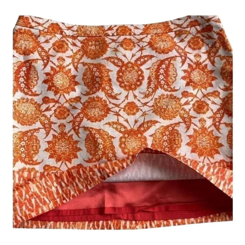 MICHAEL KORS Floral Mini Skirt Pencil Straight Women’s Size 14 Orange & White